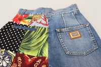 Thumbnail for Patchwork Jacquard Blue Denim Luxury Jeans