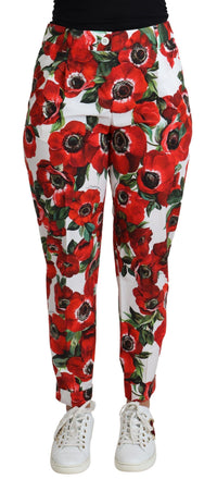 Thumbnail for Elegant White Poppy Print Tapered Pants