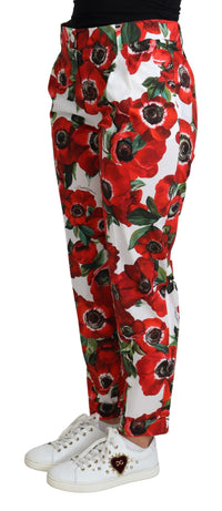 Thumbnail for Elegant White Poppy Print Tapered Pants