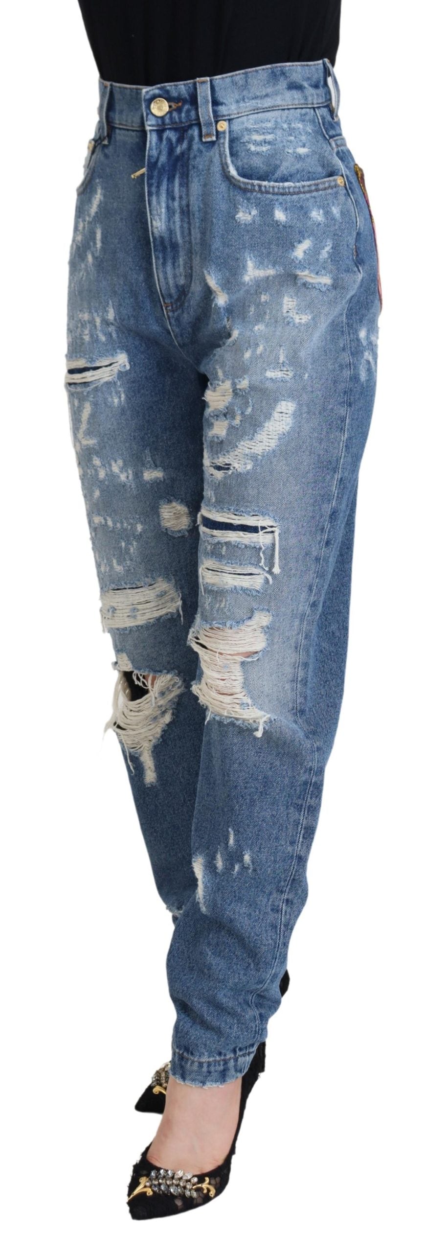 Chic Tattered Denim Pants - Indigo Essence