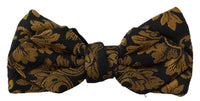 Thumbnail for Elegant Black Gold Floral Silk Bow Tie