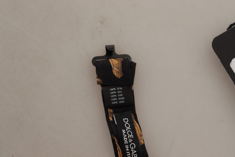 Black Orange Car Print Silk Bow Tie