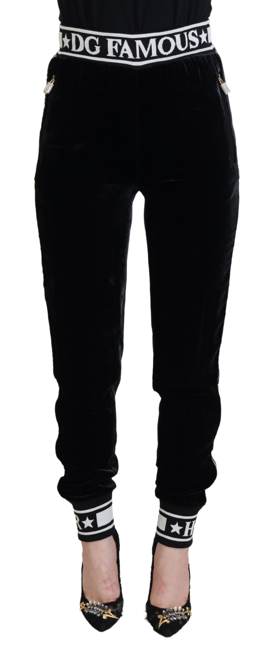 Black DG Logo Velvet Trouser Pants