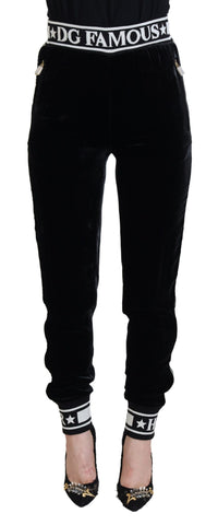 Thumbnail for Black DG Logo Velvet Trouser Pants