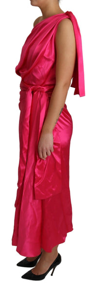Thumbnail for Elegant Fuchsia Silk One-Shoulder Wrap Dress