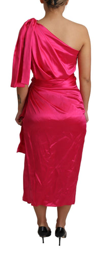 Thumbnail for Elegant Fuchsia Silk One-Shoulder Wrap Dress