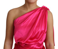 Thumbnail for Elegant Fuchsia Silk One-Shoulder Wrap Dress