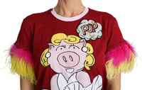 Thumbnail for Chic Red Pig Print Crew Neck T-Shirt