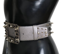 Thumbnail for Stunning Silver Leather Crystal-Studded Belt