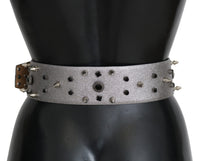 Thumbnail for Stunning Silver Leather Crystal-Studded Belt