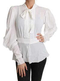 Thumbnail for Elegant White Scarf Neck Blouse