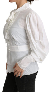 Thumbnail for Elegant White Scarf Neck Blouse