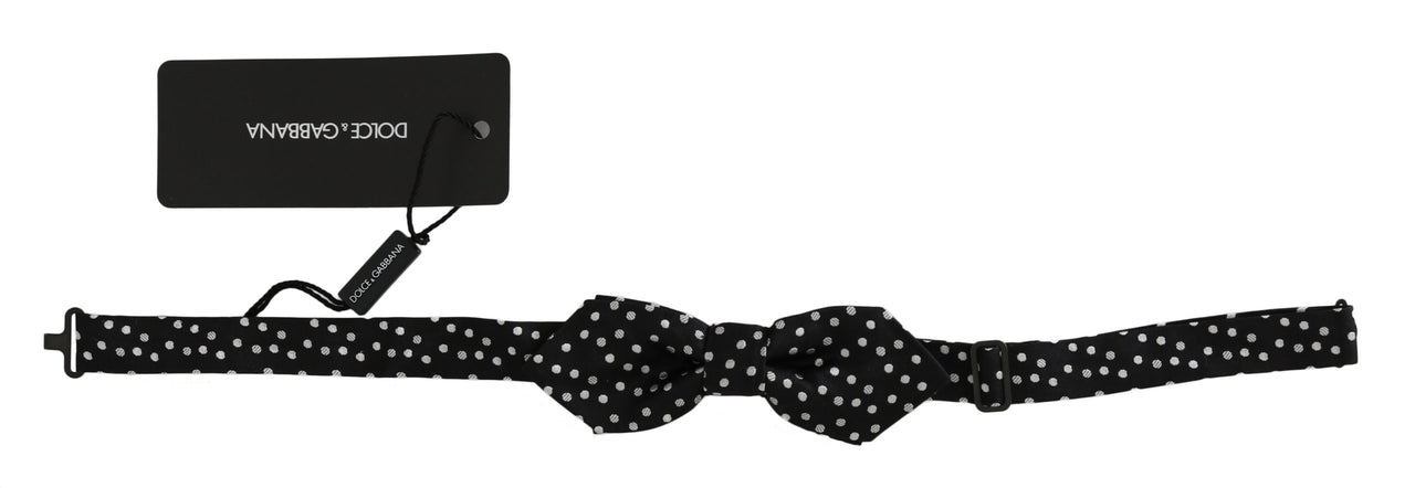 Elegant Black Polka Dot Silk Bow Tie