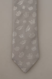 Thumbnail for Elegant Silk Gray Crown Print Bow Tie