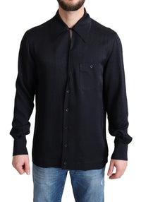 Thumbnail for Black Jacquard Silk Casual Button Down Shirt
