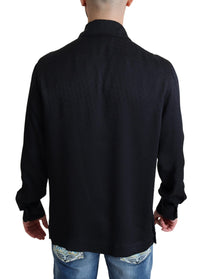 Thumbnail for Black Jacquard Silk Casual Button Down Shirt