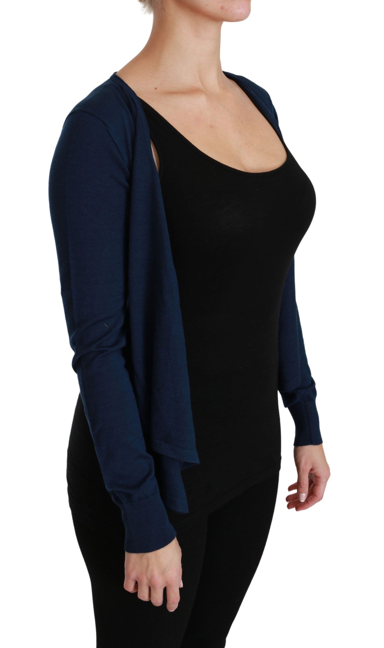 Elegant Blue Cashmere-Silk Cardigan