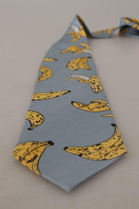 Thumbnail for Elegant Blue Banana Print Silk Tie