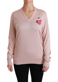 Thumbnail for Pink Floral Silk V-Neck Sweater