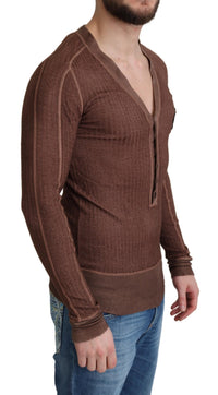 Thumbnail for Brown Logo Button Cardigan V-neck Sweater