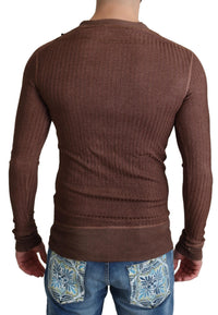 Thumbnail for Brown Logo Button Cardigan V-neck Sweater