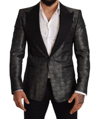 Thumbnail for Metallic Gray Jacquard Slim Fit Blazer