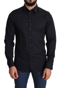 Thumbnail for Sleek Black Slim Fit Cotton Stretch Dress Shirt