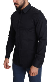 Thumbnail for Sleek Black Slim Fit Cotton Stretch Dress Shirt