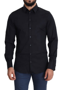 Thumbnail for Sleek Black Slim Fit Cotton Stretch Dress Shirt