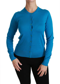 Thumbnail for Elegant Silk Blue Crewneck Cardigan