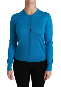 Thumbnail for Elegant Silk Blue Crewneck Cardigan