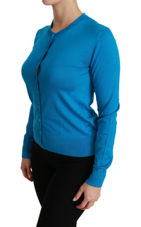 Thumbnail for Elegant Silk Blue Crewneck Cardigan