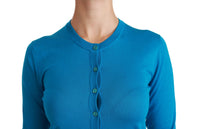 Thumbnail for Elegant Silk Blue Crewneck Cardigan