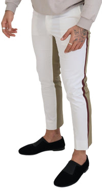 Thumbnail for Two-Tone White & Brown Chic Cotton Pants