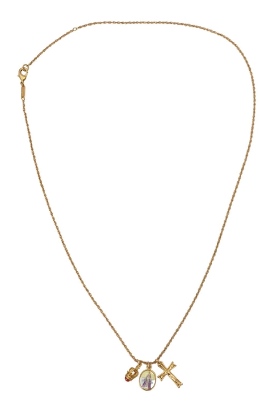 Elegant Gold Tone Charm Necklace with Cross Pendant