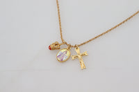 Thumbnail for Elegant Gold Tone Charm Necklace with Cross Pendant