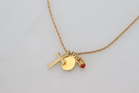 Thumbnail for Elegant Gold Tone Charm Necklace with Cross Pendant