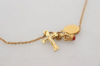 Thumbnail for Elegant Gold Tone Charm Necklace with Cross Pendant