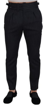 Thumbnail for Elegant Black Striped Wool Blend Trousers