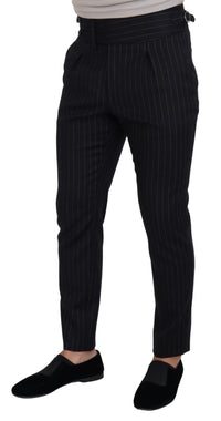 Thumbnail for Elegant Black Striped Wool Blend Trousers