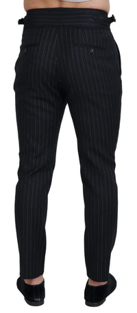 Thumbnail for Elegant Black Striped Wool Blend Trousers