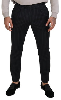 Thumbnail for Elegant Black Striped Wool Blend Trousers