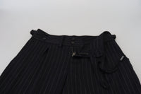 Thumbnail for Elegant Black Striped Wool Blend Trousers