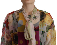 Thumbnail for Multicolor Silk Ascot Collar Blouse