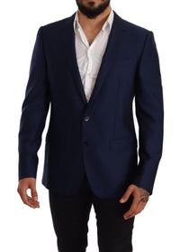 Thumbnail for Elegant Blue Virgin Wool Martini Blazer