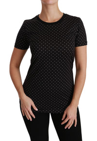 Thumbnail for Chic Black Dotted Crewneck Cotton Tee
