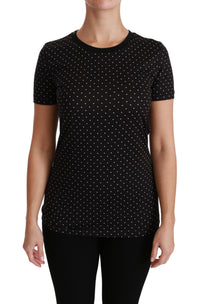 Thumbnail for Chic Black Dotted Crewneck Cotton Tee