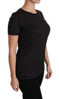 Thumbnail for Chic Black Dotted Crewneck Cotton Tee