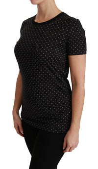 Thumbnail for Chic Black Dotted Crewneck Cotton Tee