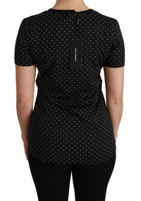 Thumbnail for Chic Black Dotted Crewneck Cotton Tee